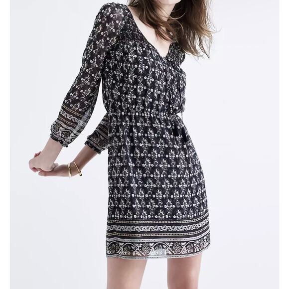 Madewell Dresses & Skirts - Madewell Woodland Boho Border Print Long Sleeve Mini Dress Size 00
